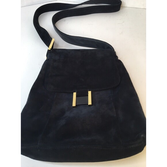 Americana by Sharif Navy Blue Suede Leather Shoulder Bag - Picture 5 of 7